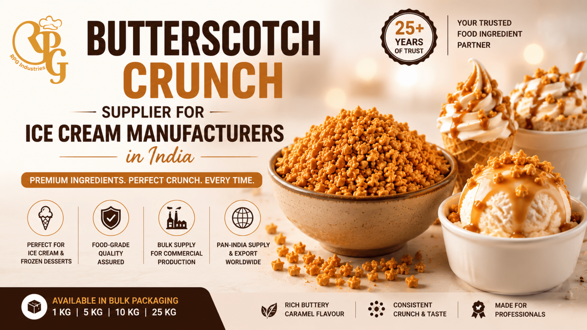 Butterscotch Crunch Supplier for Ice Cream Manufacturers in India